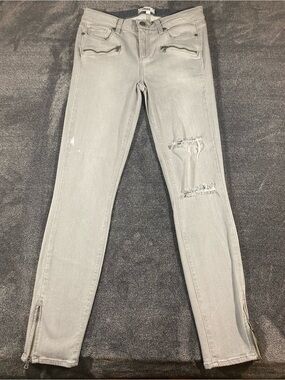 PAIGE Light Gray Distressed Skinny Jeans